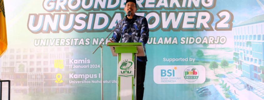 Bupati Sidoarjo, H Ahmad Muhdlor Ali, S.IP saat menyampaikan sambutan pada Groundbreaking Unusida Tower 2 (Foto: Humas Unusida)
